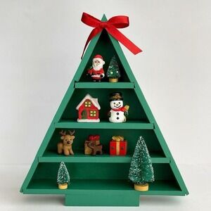Vintage Christmas Tree‎ Trinket Shelf Green Miniature Tiny Charming GANZ 7" Tall